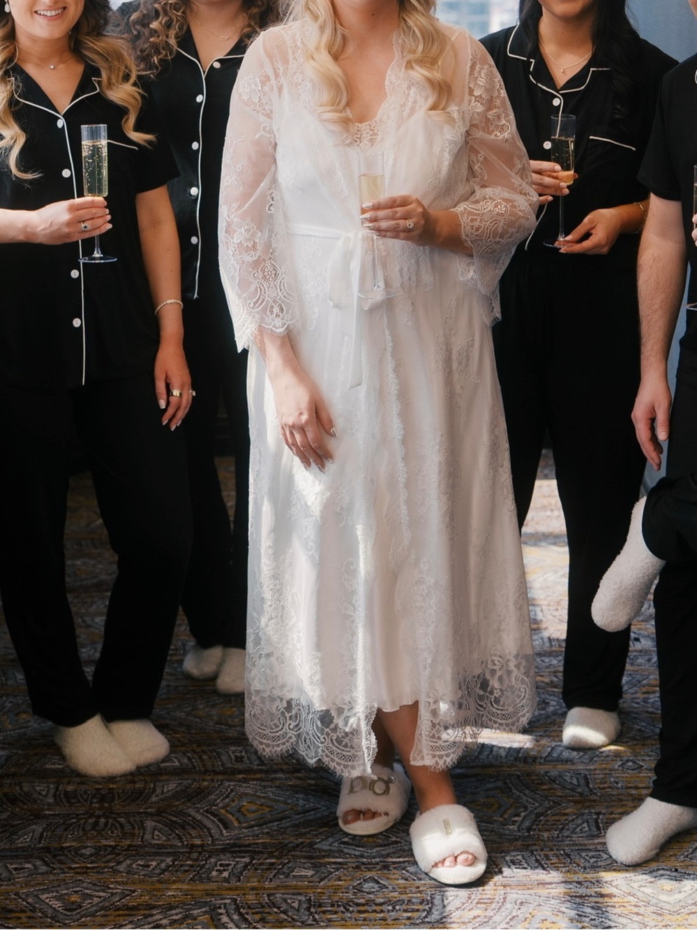 Lace bridal robe and satin slip set
